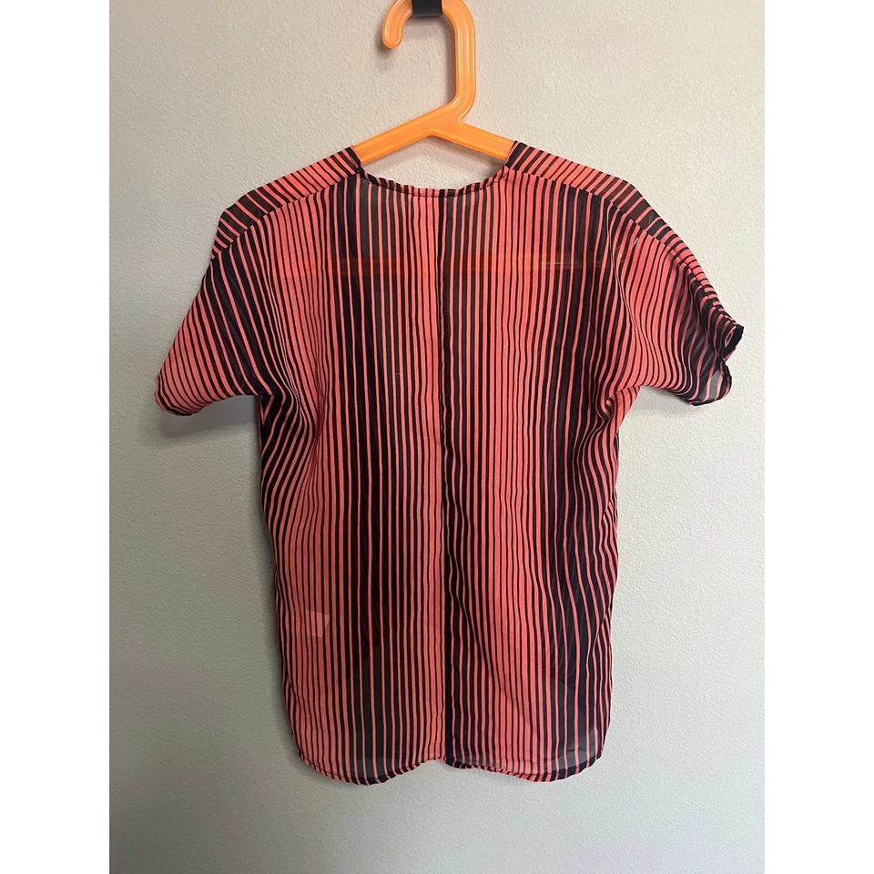 LulaRoe Kids Kimono Top Orange & Black Vertical Striped Open Front - Image 3 of 4