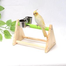 Pet Parrot Playstand Bird Stand with Feeding Cups Wood Grinding Perch Training