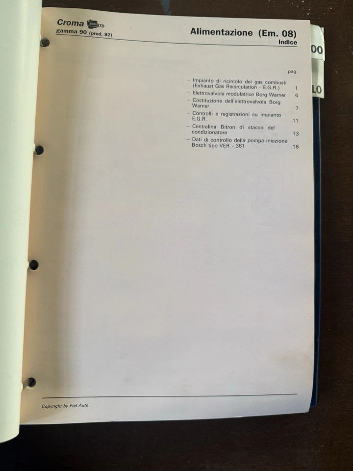 MANUALE DI OFFICINA FIAT CROMA GAMMA '93 - Immagine 2 di 2
