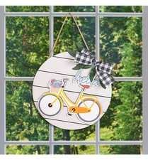 Wooden Welcome Door Sign Front Door Seasonal Spring Hanging Round Decor 12in
