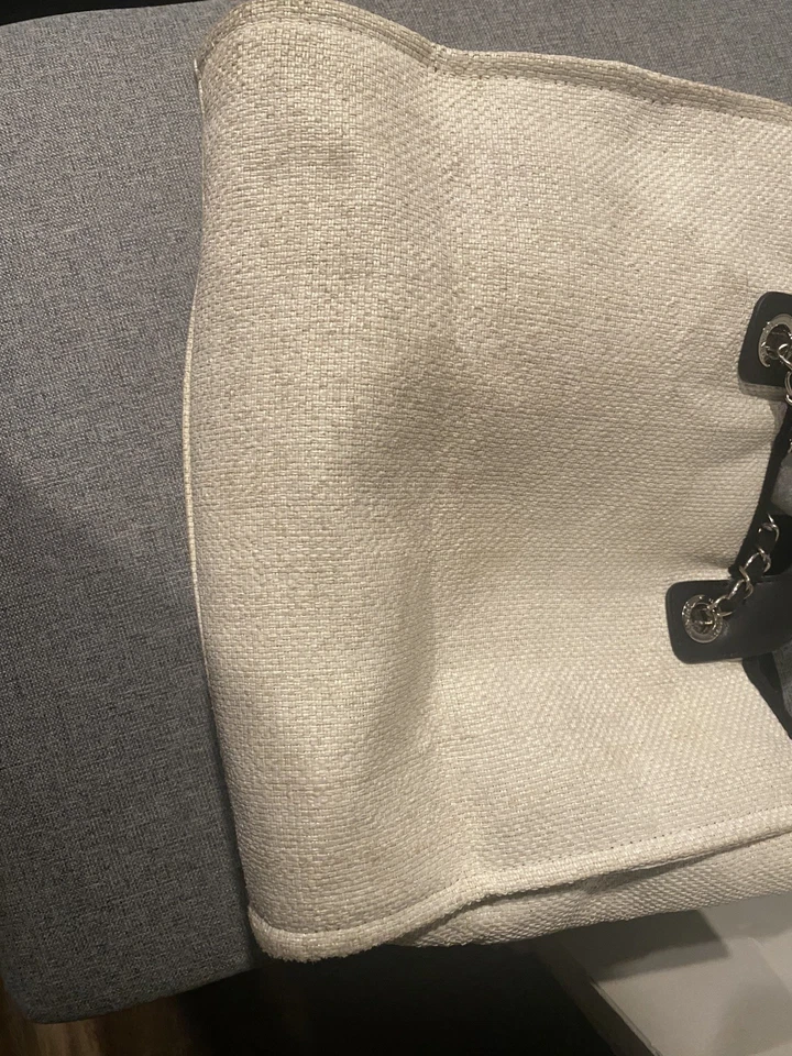 CHANEL Deauville line Chain Shoulder Bag Straw White Silver CC Auth Used - Image 2 of 4