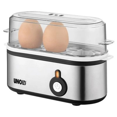 Unold Eierkocher Mini drei Eier Edelstahl 210 W inkl. Messbecher mit Eierpiekser
