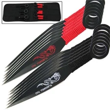 12-Piece "On Target" Throwing Knife Set - Red/Black Dragon Stainless Steel