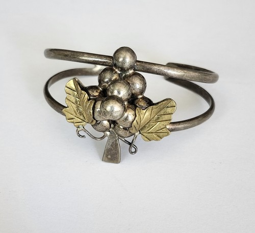Vintage Taxco Mexico Sterling Silver Grape Cluster Cuff Bracelet