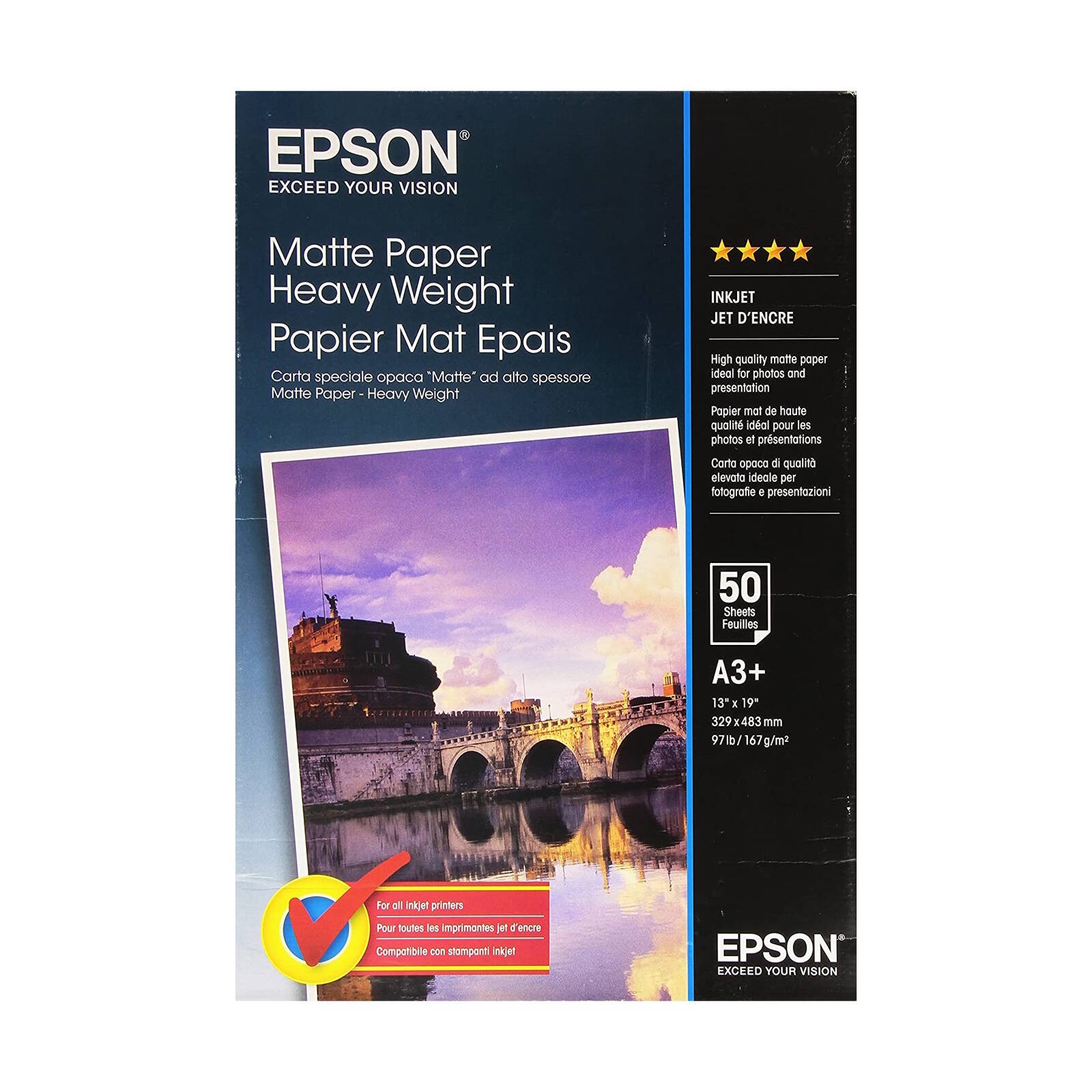 Original Epson A3+ Matte Photo Quality Heavyweight Paper 167gsm 50 Sheets