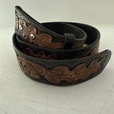 Vintage Gray Black Brown ACORN Tooled Western Leather Belt S 28 DISTRESSED
