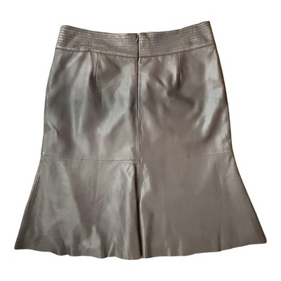 In Suede 100% Leather Skirt Brown Flared A-Line Knee Length Lined Womens Size 10