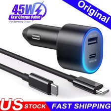 Original 45W Fast Car Charger Type-C Cable For Samsung S26 S25 S24 FE S23 Ultra