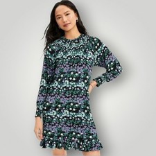 LOFT Ditsy Floral Smocked Ruffle Dress Medium Dark Cottagecore Romantic Midi