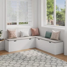 L-Shaped Storage Bench, Kitchen Breakfast Nook with Cushion & Hidden Storage