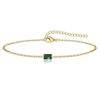 Adjustable Golden Birthstone Bracelets for Women, Baguette Birthstone Link Br...