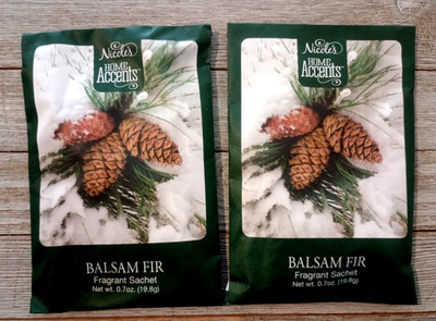 2 Nicole's Home Accents Balsam Fir Scented Sachets Air Fresheners 0.7 oz each