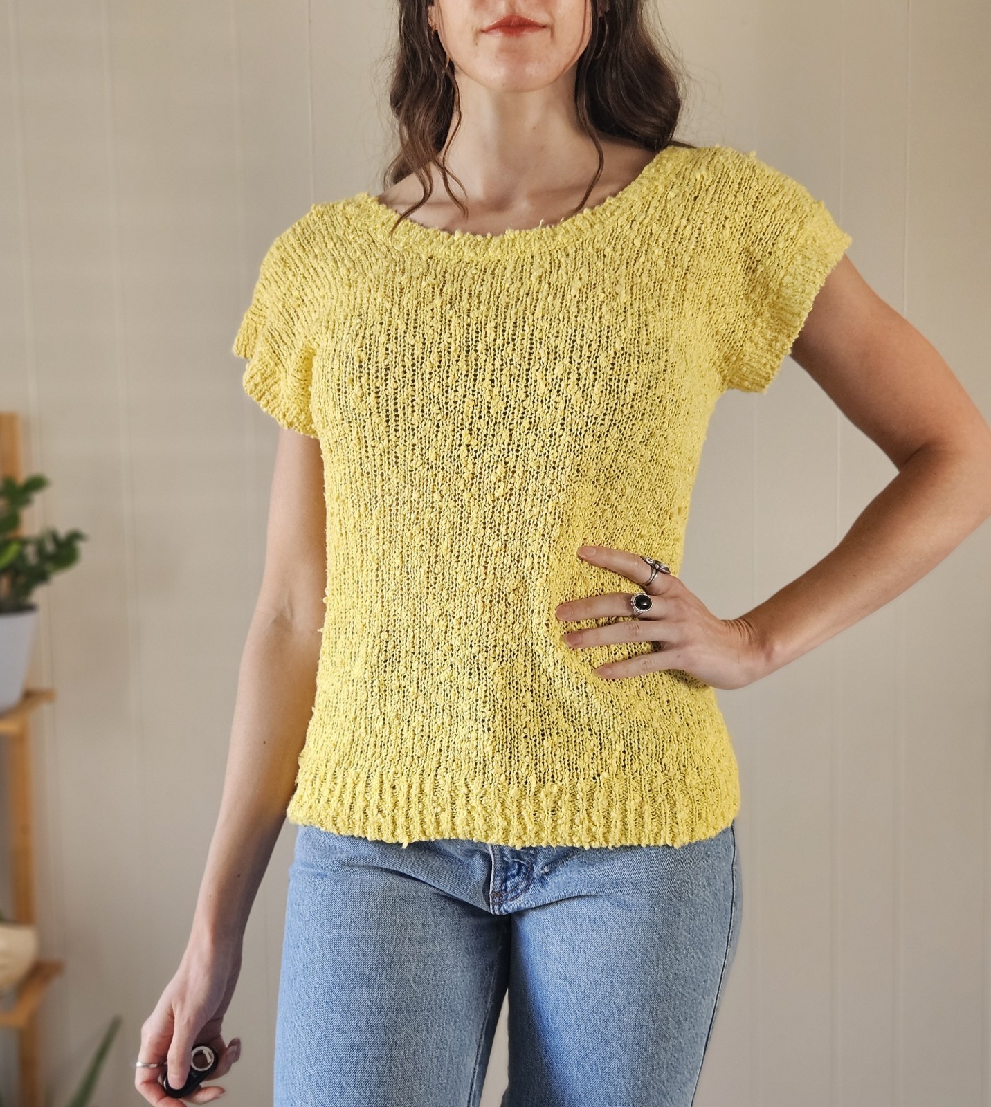 Vintage 1980s Yellow Knit SS Sweater