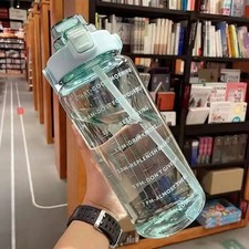 2L Sports Water Bottle Time Marker with Straw Large Gym Travel Drinking Bottle
