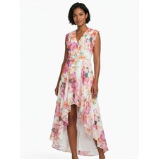 Eliza J Pink Orange Floral Chiffon High Low Maxi Dress Women Size 12