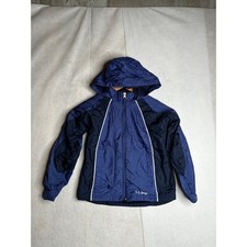LL Bean Kids Windbreaker Jacket Blue Fleece Lined Hooded Full Zip Size 6X 7