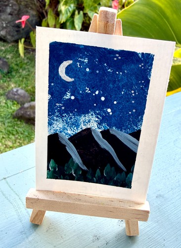 ACEO/ATC Original Landscape Acrylic Mini Handpainted Signed "Moon Glow" 3.5x2.5