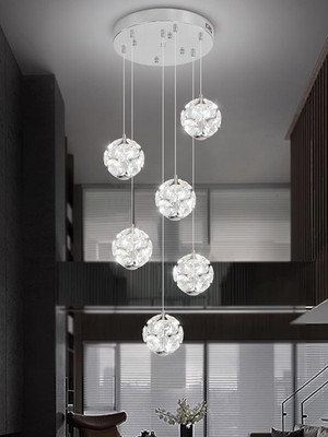 Modern LED Crystal Globe Chandelier for High Ceilings - 6 Lights