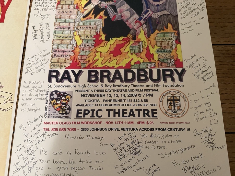 2 Signed Ray Bradbury Posters: Illustrated Man and Fahrenheit 451 Stage Play - Image 4 of 4