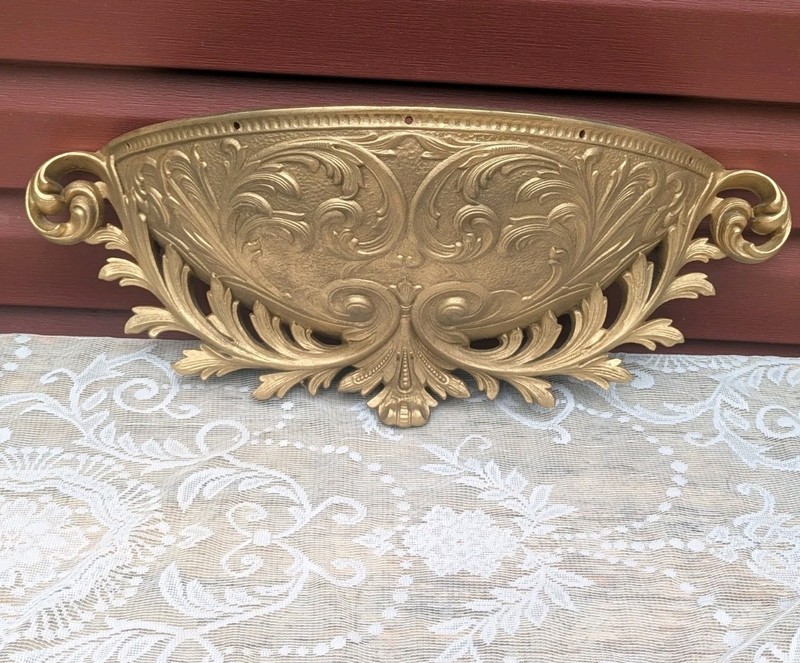 Vintage Large Burwood  Hollywood Regency Gold  Wall Pocket Planter  