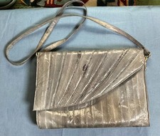 Vintage Genuine Eel Skin Purse Crossbody Bag Gray Made in Korea