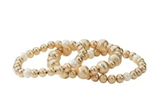 Park Lane WILLOW Stretch Bracelet Set of 3 Matte Gold Beads White Pearls NWT!!