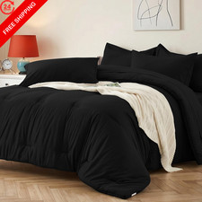 Easthome King Size Comforter Set 7 Pieces - Soft Bed in a Bag King, Black