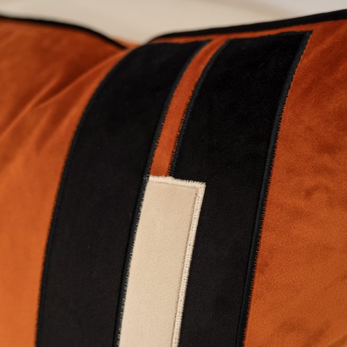 Burnt Orange Decorative Velvet Throw Pillow Cover Striped Patchwork Cushion C... - 第 3/7 張圖片