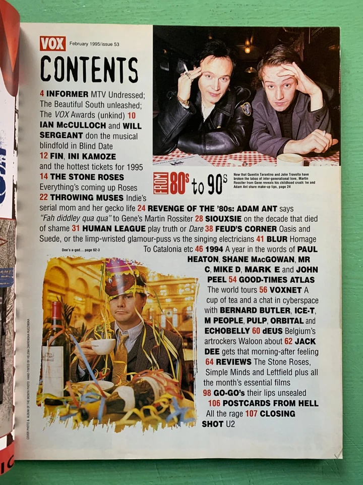 VOX Feb-1995 STONE ROSES Adam Ant Kristin Hersh Blur Jennifer Jason Leigh dEUS - Image 2 of 2