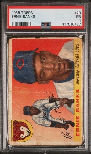 1955 Topps Original Baseball Card ERNIE BANKS Chicago Cubs #28 PSA 1