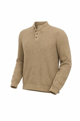 Vintage Y2K L.L.Bean Men's Ribbed Mock Neck Henley Sweater SZ XXL Camel Tan
