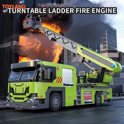 829PCS Fire Crane Engineer Truck Building Blocks  Turntable Fire Engine Bricks