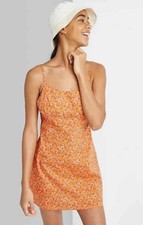 Wild Fable Skater Dress Mini Size XS/S Sleeveless Beach Sundress Orange Floral
