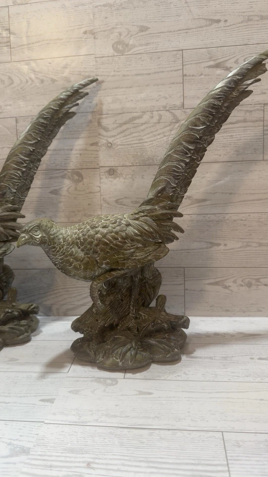 2 Estatuas de Faisán De Colección Tono Madera Dorado Resina Ligero Borde del Pacífico Importación Foto 3 de 4