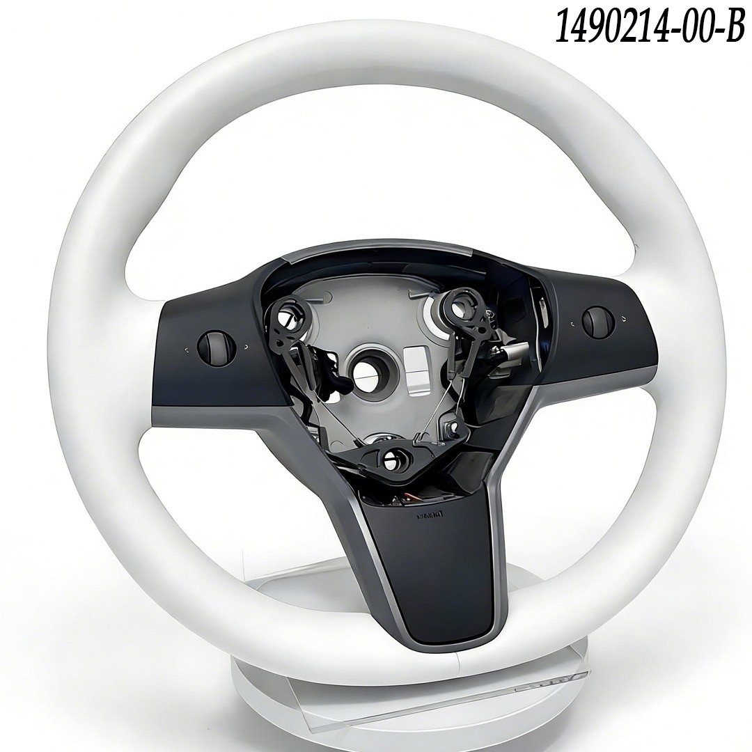 1490214-00-B White Steering Wheel For Tesla Model 3 Y Driver W/ Heated Leather