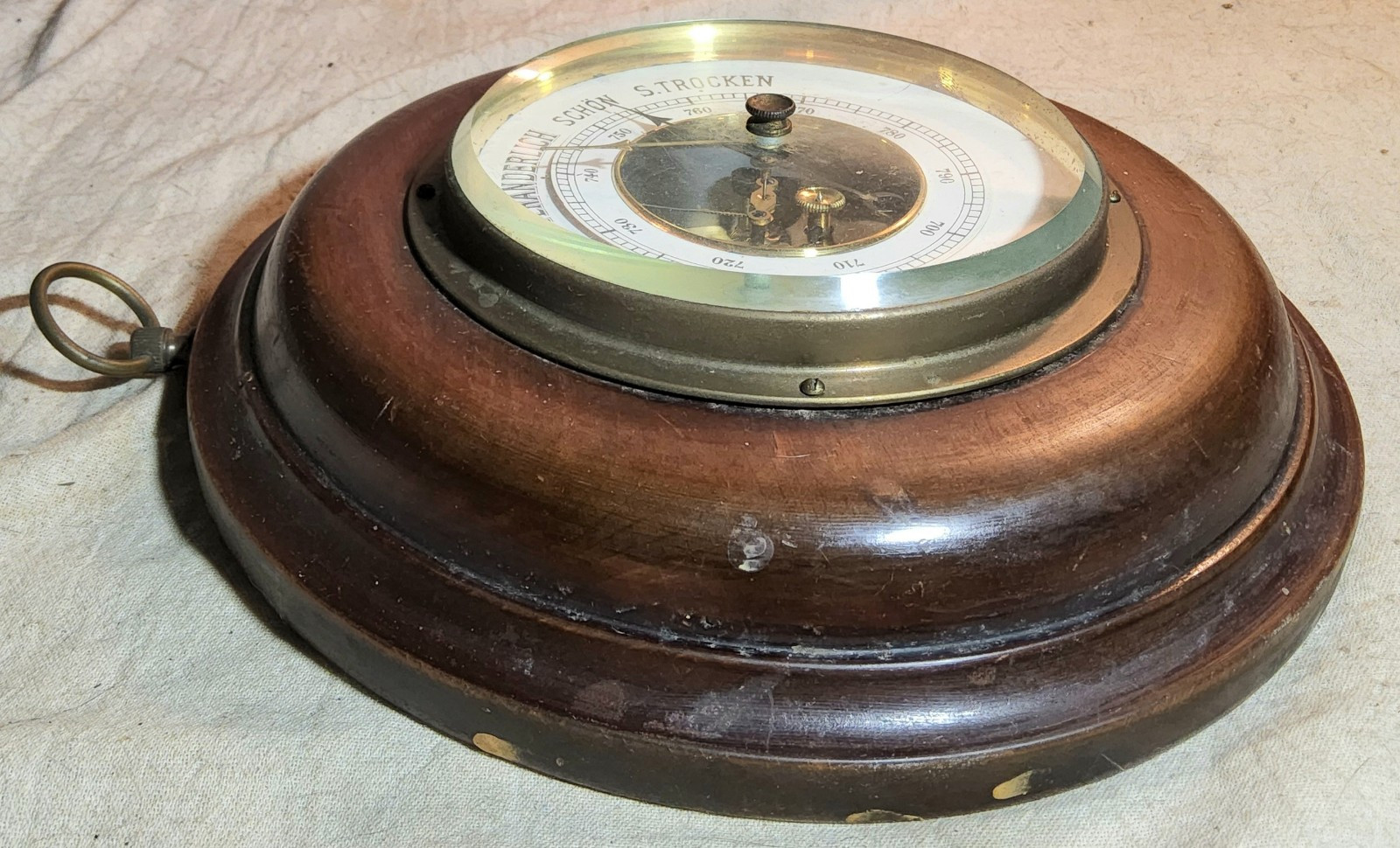 VINTAGE GERMAN BAROMETER "STURMISCH REGEN VERANDERLICH SCHON S. TROCKEN" ON FACE