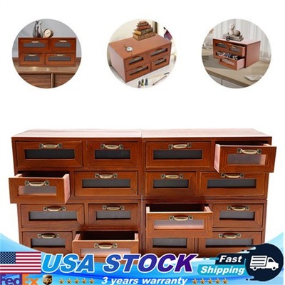 Vintage Small Wooden Desktop Storage Box Drawer Display Shelf Organizer Craft US
