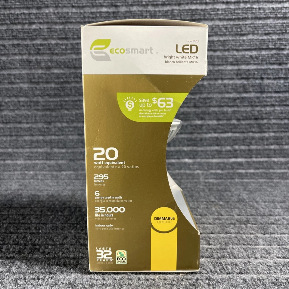 Ecosmart 20W Equivalent MR16 Bright White LED Dimmable Light Bulb #866920 NEW - Image 3 of 3