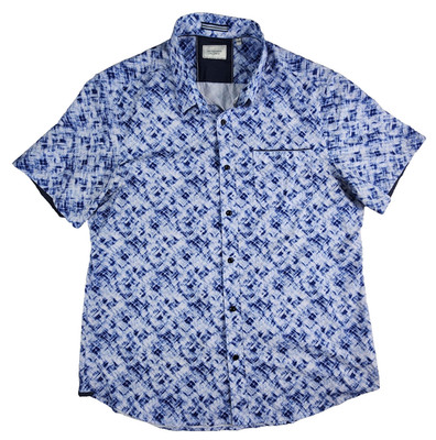 7Diamonds Shirt Mens XL Blue White Innerspace 4 Way Stretch Button Up Pocket