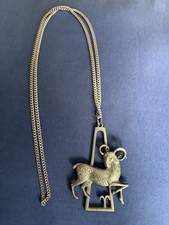 Cathedral LARGE Aries Zodiac Vintage Pewter Pendant on 30" Chain Necklace