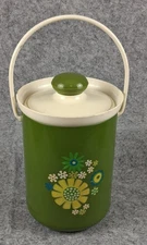 Kromex Handle Daisy Floral Ice Bucket With Lid Plastic Made In USA Vintage 60's