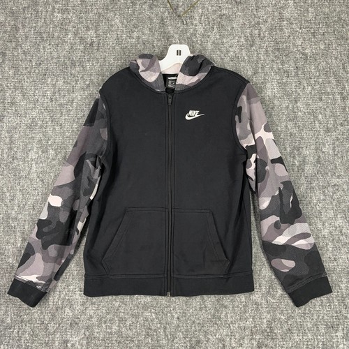 Nike Boys Camo Hoodie Zip Sweatshirt XL Black Hooded Sweater Skater Streetwear
