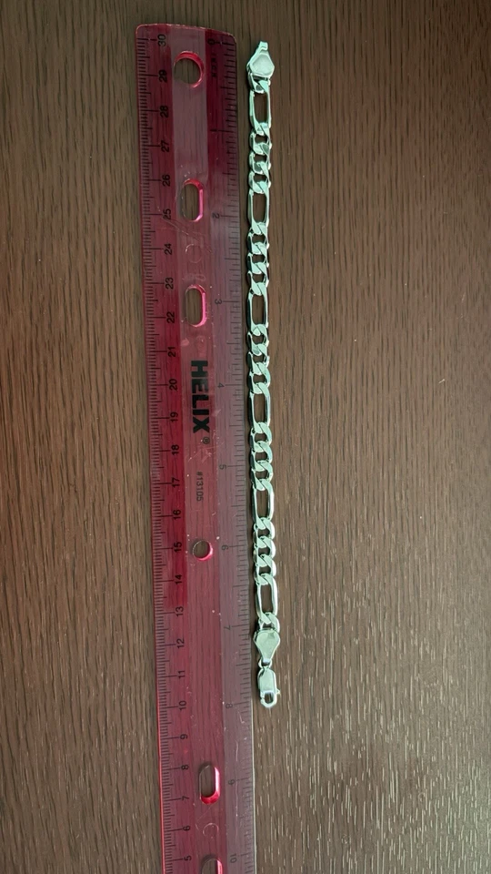 925 Sterling Silver Figaro Cuban Link Bracelet – 8” – 7mm – 13.5g Rhodium Finish - Image 4 of 4