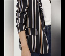 New H&M $50 Navy Blue Striped Blazer Size 6
