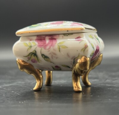 Porcelain 1239 Floral Miniature Lidded Footed Trinket Box