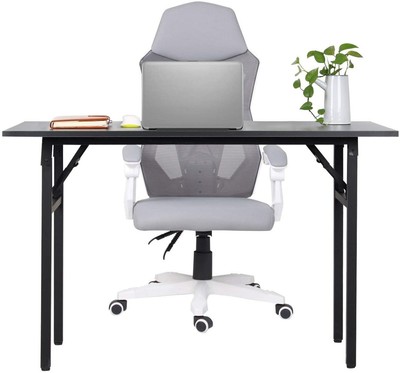 1m Black Portable Folding Computer Desk Pc Wood Table Metal Frame No Assemble Ebay