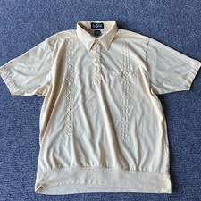 VINTAGE Alan Stuart Shirt Men's Large Yellow Banded Waistband 80s Polo Golf