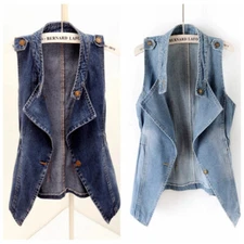 Lady Denim Waistcoat Gilet Tank Top Sleevless Jacket Coat Casual Retro Waistcoat