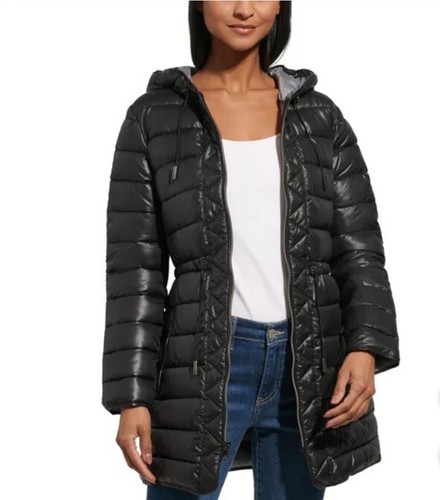 Kenneth Cole Women's Quilted Anorak Hooded Parka Puffer Coat Jacket, Black, XL - Picture 5 of 11