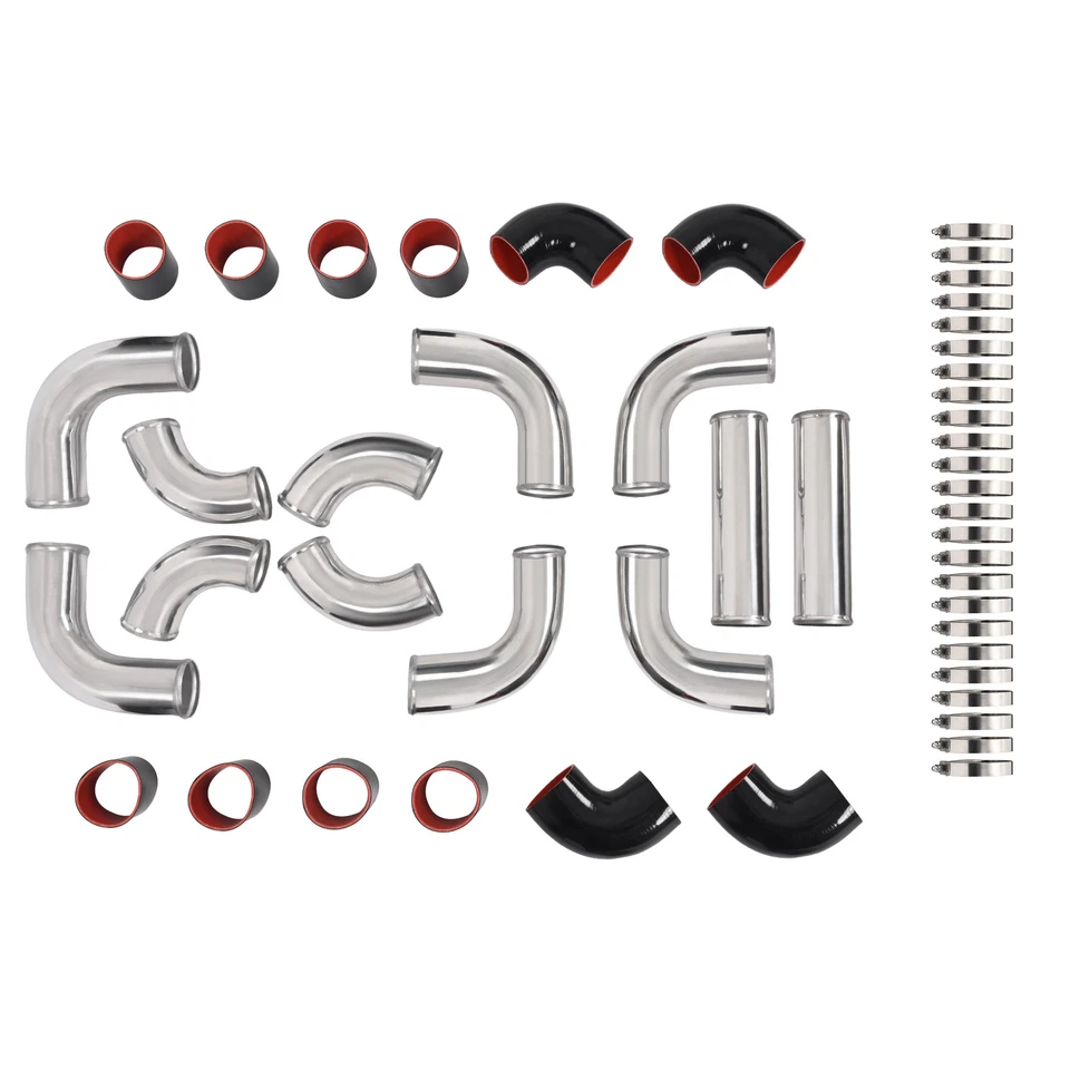 12PCS Universal Aluminum 3" Inch Intercooler Piping Kit w/Coupler and T-Clamps - Image 3 of 4